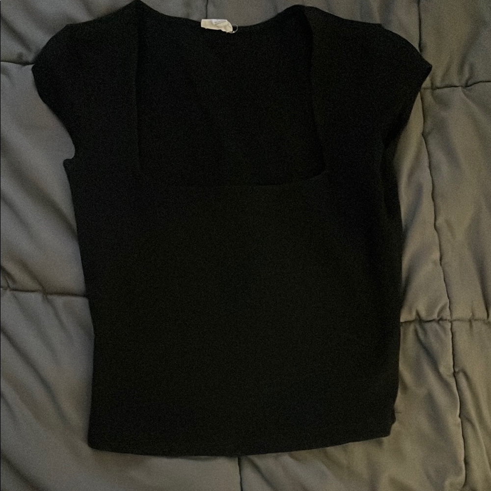Garage Black Square Neck Short Sleeve Top